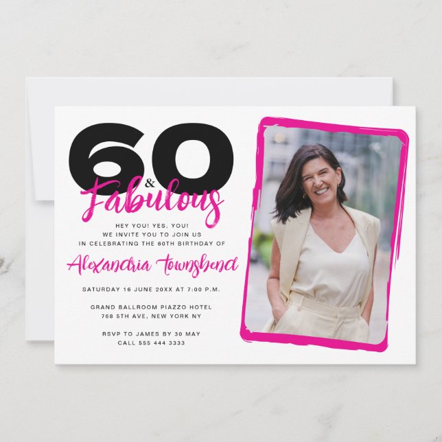 Convites 60 & Fabulous Bold Girly Photo 60th Birthday (Frente)