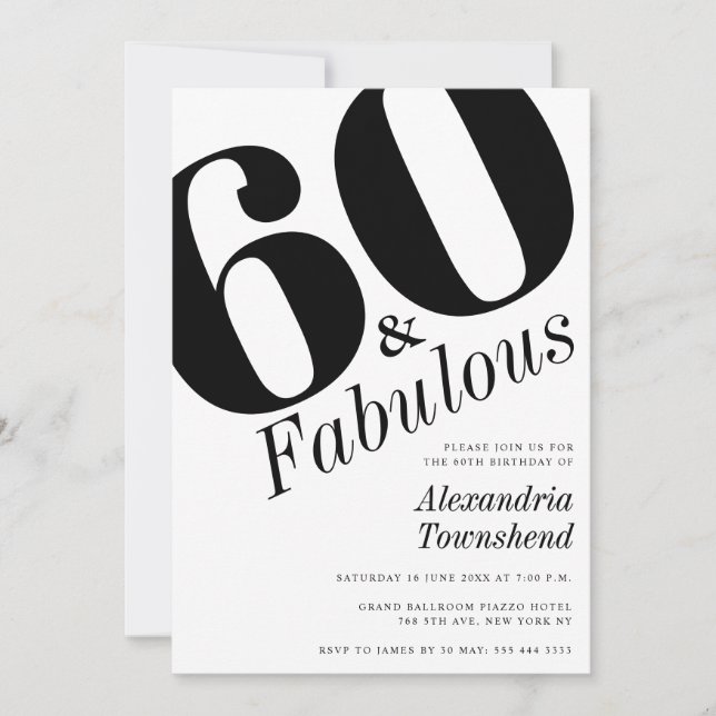 Convites 60 & Fabulous Bold Number 60th Birthday (Frente)