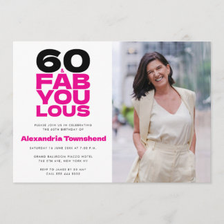 Convites 60 & Fabulous Bold Typography Photo 60th Birthday