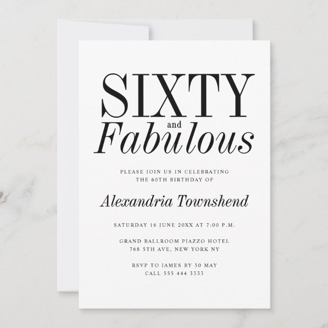 Convites 60 & Fabulous Elegant Typography 60th Birthday (Frente)