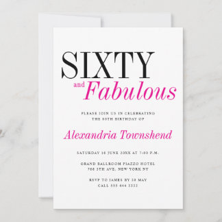 Convites 60 & Fabulous Modern Pink Typography 60th Birthday