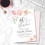 Convites 60 Fabulous Pink Floral Watercolor Birthday Party<br><div class="desc">Elegant and chic sixtieth birthday party invitation featuring "60 & Fabulous" in a pretty stylish soft grey script and delicate pink floral watercolor bouquets with gold accents. You can personalize with her name and the party details.</div>