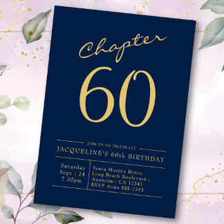 Convites 60.o aniversário Azul, Dourado Capítulo 60