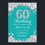 Convites 60.o Aniversário do Teal e do Diamante Silver<br><div class="desc">60º Convite de Aniversário. Teal e Silver Rhinestone Diamond Teal Turquoise Aqua Fundo. Convidado Elegante Birthday Bash. Aniversário Adulto. Mulheres Aniversário. Homens Aniversário. Para mais personalização,  clique no botão "Personalizar" e use nossa ferramenta de design para modificar este modelo.</div>