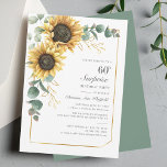 Convites 60.o aniversário Eucalyptus Floral Sunflower<br><div class="desc">Eucalyptus Sunflower Script 60th Aniversário Convite para 60º Aniversário que você pode personalizar facilmente com os detalhes de seu partido clicando no botão "Personalizar". Apresentando um brilho amarelo floral e verde suculente com uma estrutura geométrica de folha de ouro e tipografia moderna</div>