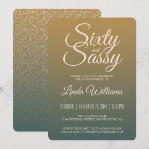 Convites 60 Sassy Dourada Emerald Ombre 60ª Festa de aniver