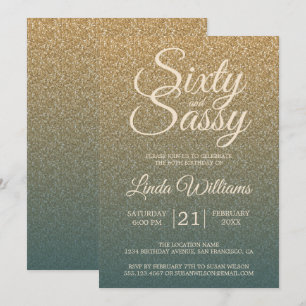 Convites 60 Sassy Dourada Emerald Ombre 60ª Festa de aniver