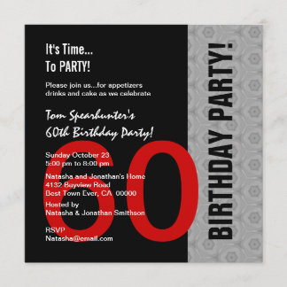 Convites 60th Aniversário W1471 engraçado preto de prata