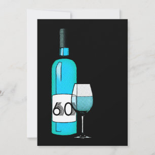 Convites 60th birthday : halftone wine bottle & glass