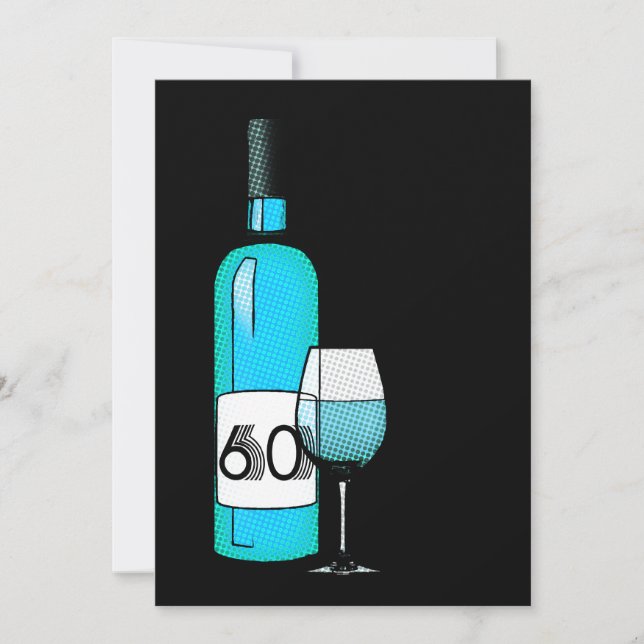Convites 60th birthday : halftone wine bottle & glass (Frente)