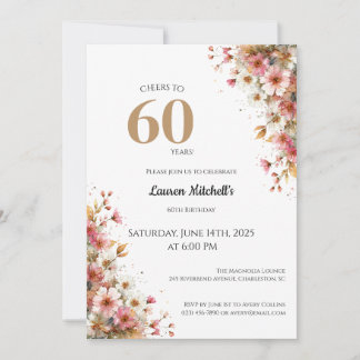 Convites 60th Birthday Invitation Elegant Gold Floral Style