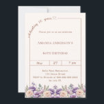 Convites 60th birthday ivory lavender florals<br><div class="desc">Celebrate a milestone in style with this elegant 60th birthday invitation in soft ivory, cream. Designed for a sophisticated and memorable celebration, this invitation features a clean, modern layout with a delicate script detail and subtle heart accent for a feminine and timeless touch. Lavender and champagne colored flowers. Perfect for...</div>