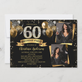 Convites 60th Birthday Modern Gold Glitter Balloons 2 Photo