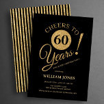 Convites 60th Birthday Party Gold Black<br><div class="desc">Cheers to 60 years! 60th birthday party invitation in black and faux glitter gold. Simple modern design,  perfect for an elegant men's or women's bday celebration. Customize with your own details. Can be personalized into any age! Printed Zazzle invitations or instant download digital printable template.</div>
