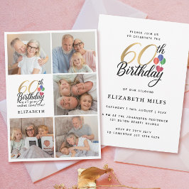 Convites 60th Birthday Photo Collage Gold Script Typography