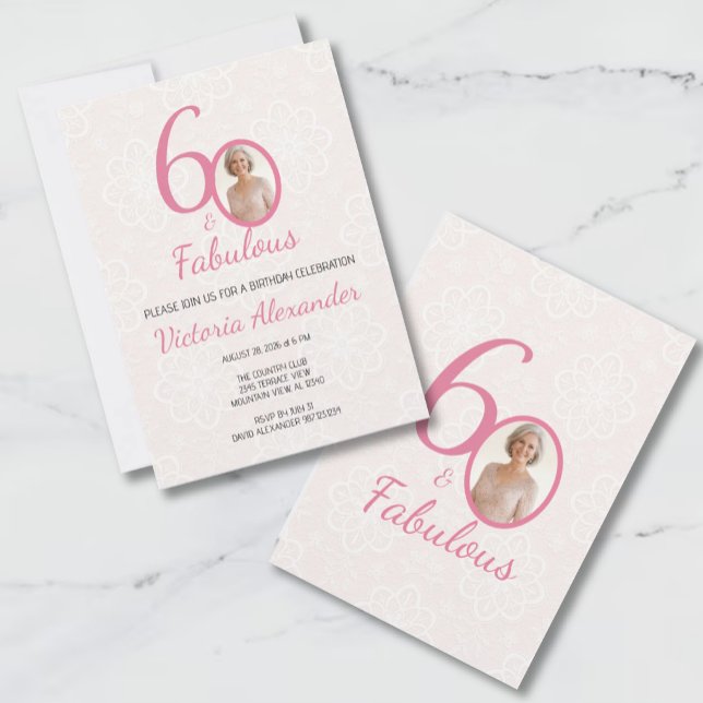 Convites 60th Birthday Pink Floral Photo Celebration (60th Birthday Pink Floral Photo Celebration Invitation)