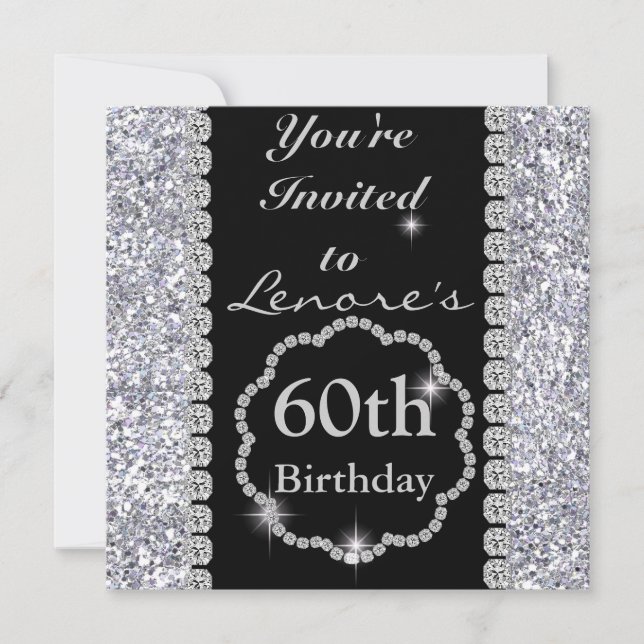 Convites 60th BLING preto & de prata Invita da festa de (Frente)