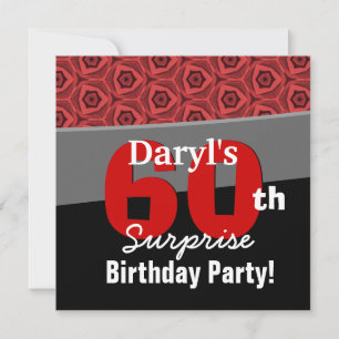Convites 60th Branco vermelho G431 do preto do aniversário