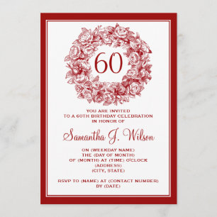 Convites 60th rosas elegantes do vintage do aniversário