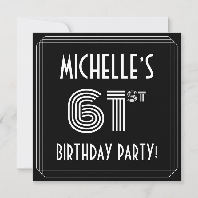 Convites 61st Birthday Party: Art Deco Style w/ Custom Name (Frente)