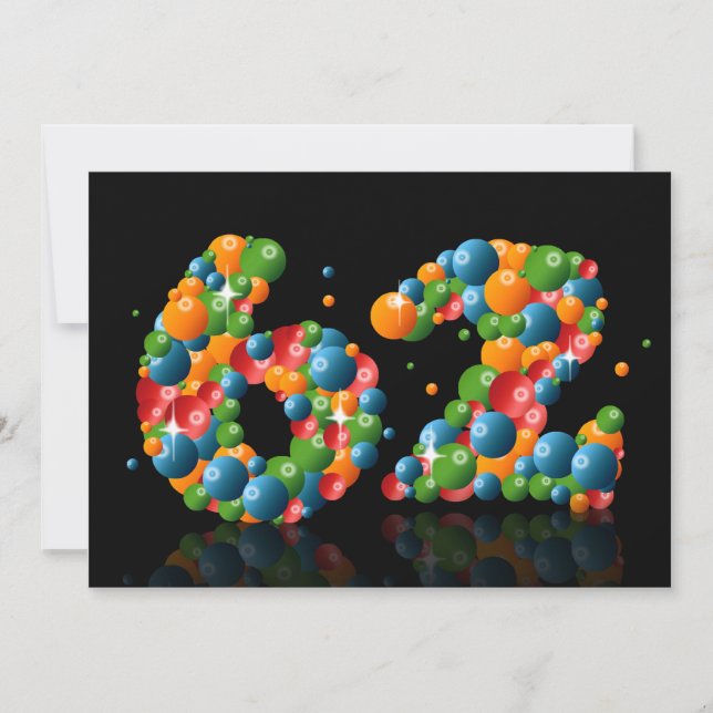 Convites 62ª Festa de aniversário, com bolhas e bolas (Frente)