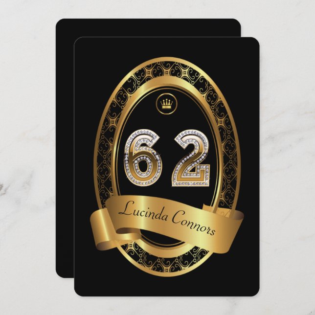 Convites 62º,festa de aniversário, elegante (Frente/Verso)