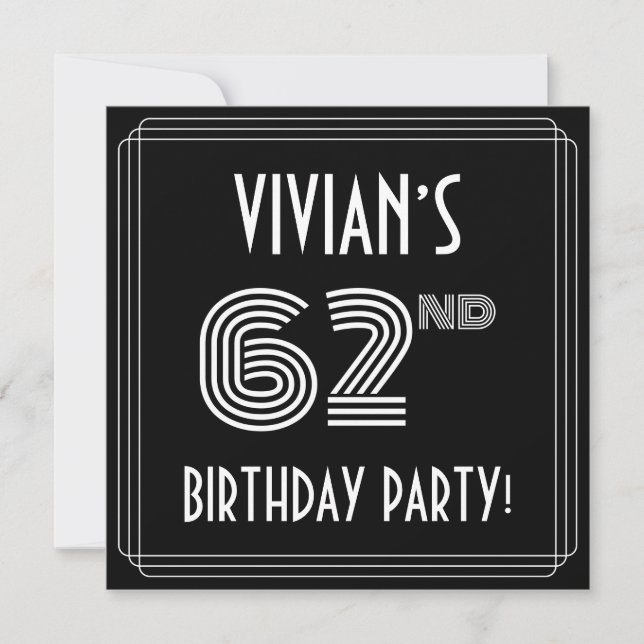 Convites 62nd Birthday Party: Art Deco Style w/ Custom Name (Frente)