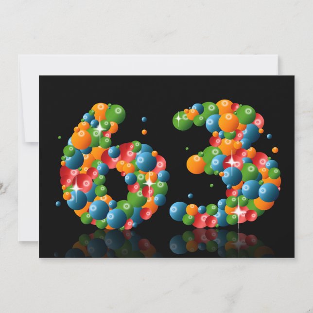 Convites 63ª Festa de aniversário, com bolhas e bolas (Frente)