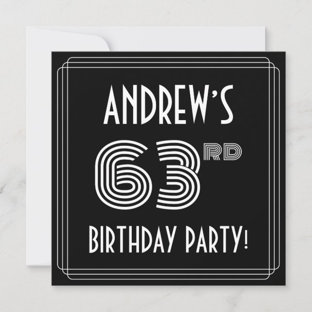 Convites 63rd Birthday Party: Art Deco Style w/ Custom Name (Frente)