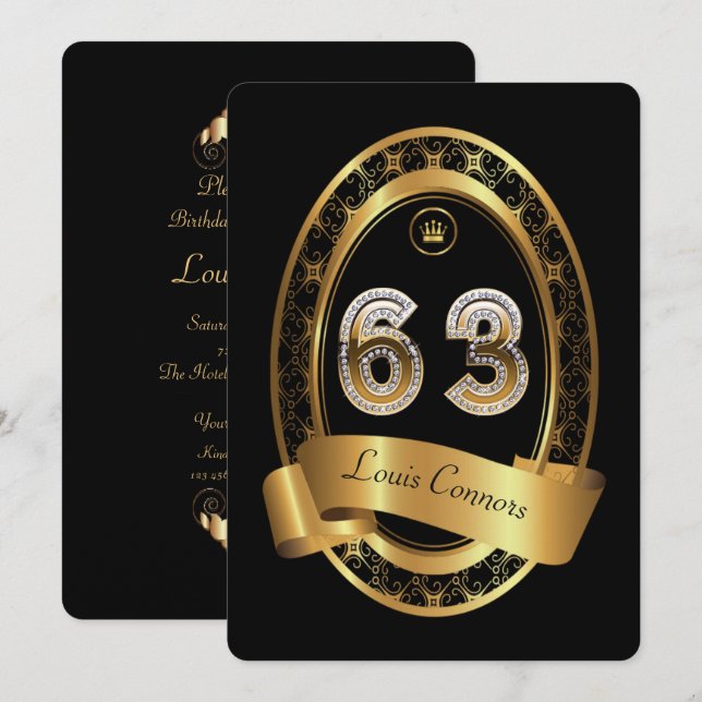 Convites 63rd, homem da mulher da festa de aniversário, cor (Frente/Verso)