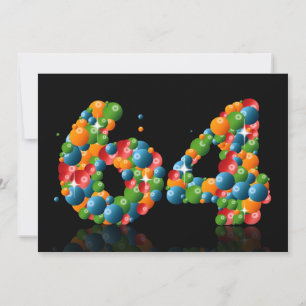 Convites 64ª Festa de aniversário, com bolhas e bolas