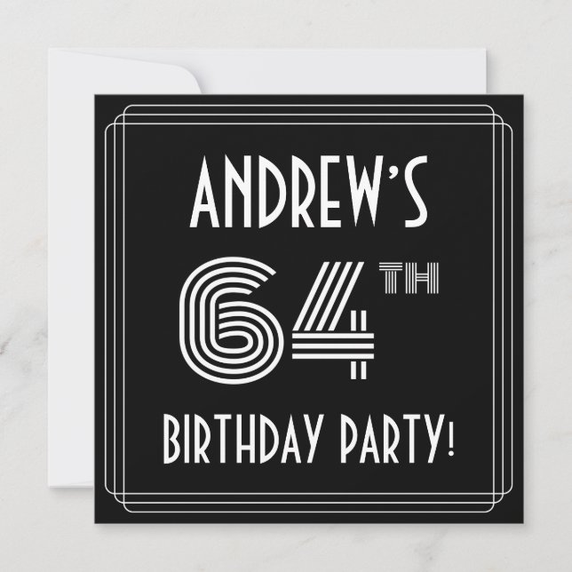 Convites 64th Birthday Party: Art Deco Style w/ Custom Name (Frente)