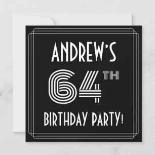 Convites 64th Birthday Party: Art Deco Style w/ Custom Name