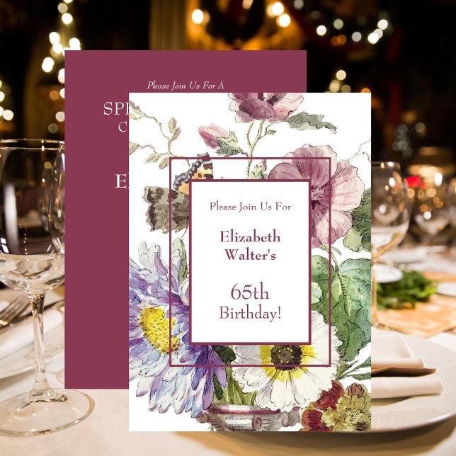 Convites 65ª Festa de aniversário (65th Birthday Party Floral Invitation)