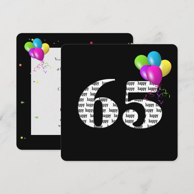 Convites 65ª Festa de aniversário com grupo de balão (Frente/Verso)