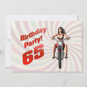 Convites 65ª festa de aniversário com uma garota em uma mot
