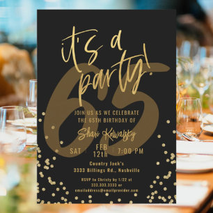 Convites 65ª Festa de aniversário Dourada e preta