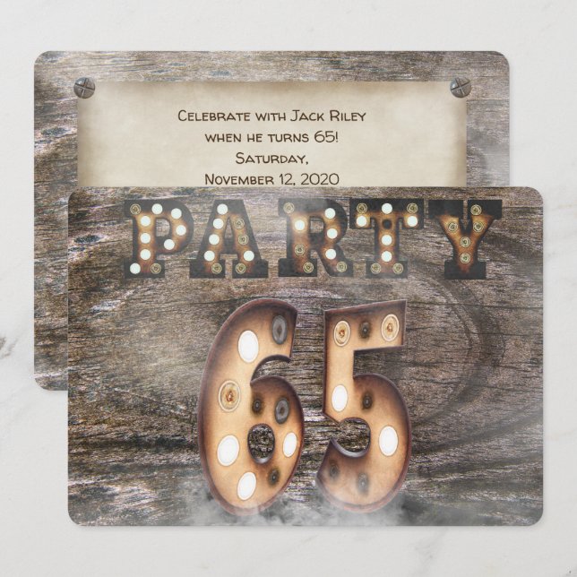 Convites 65ª festa de aniversário em luzes de marque (Frente/Verso)