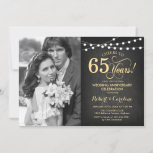 Convites 65º Aniversário com Foto - Quadro Negro e Dourado