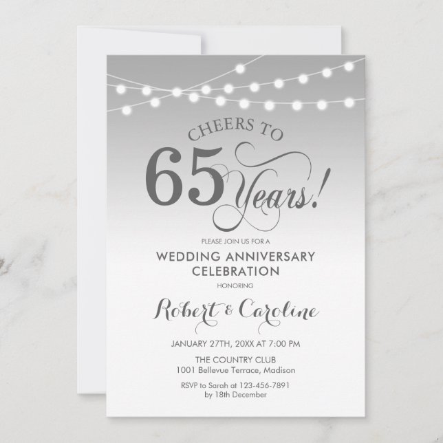 Convites 65º Aniversário de Casamento - Prata Branca (Frente)