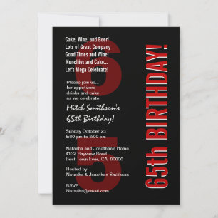 Convites 65.º Aniversário Moderno Modelo Vermelho Branco Ne