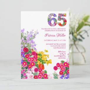 Convites 65 Anos Elegant Garden Floral – Aniversário de 65 