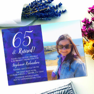 Convites 65 e Aposentado Foto Azul de Aniversário Aposentad