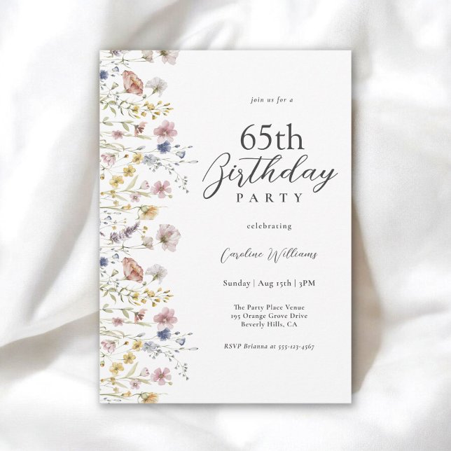 Convites 65.o aniversário Watercolor Floral Floral (Available in both printed and instant download digital formats.)