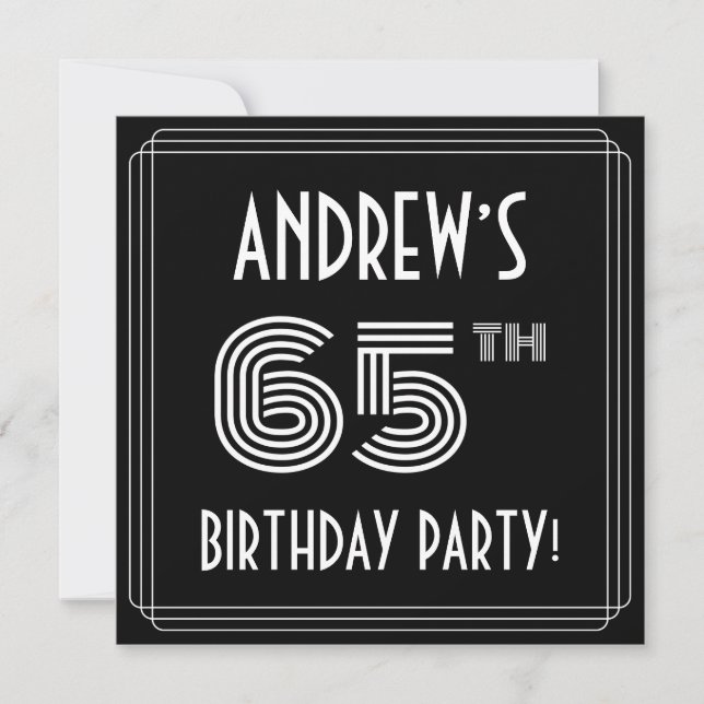 Convites 65th Birthday Party: Art Deco Style w/ Custom Name (Frente)