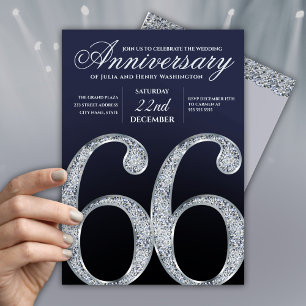 Convites 66º Aniversário Diamante Prata Azul Marinho Modern