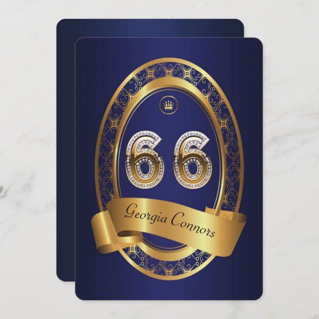 Convites 66º,festa de aniversário homem, elegante cor (Frente/Verso)