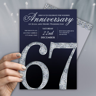 Convites 67º Aniversário Diamante Prata Azul Marinho Modern