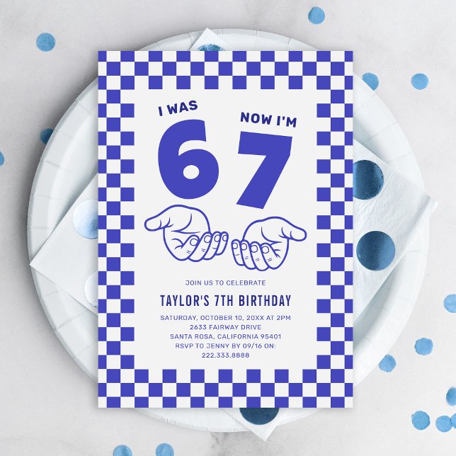 Convites 67 Meme Trend Blue Kids 7th Birthday Party (Criador carregado)