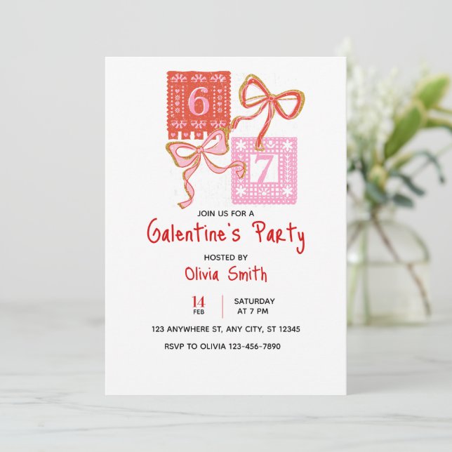 Convites 67 preppy Galentine’s Day invitation, coquette  (Em pé/Frente)